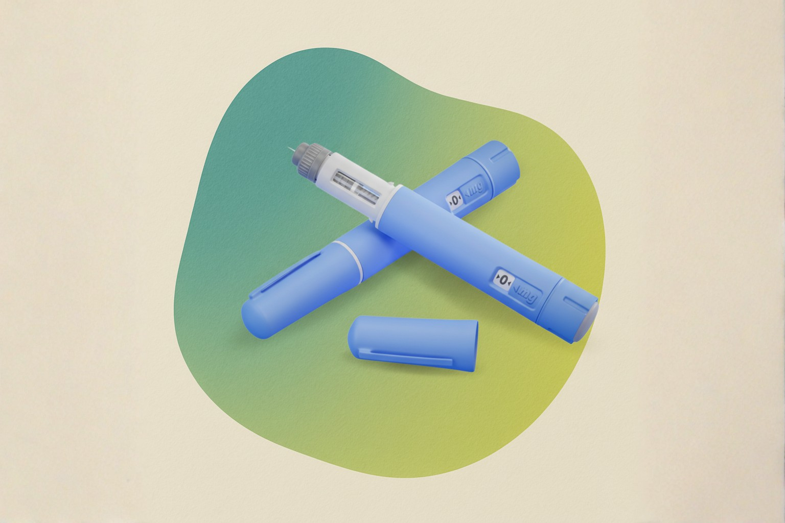 תמונת מזרקי GLP-1 על רקע ירוק־טורקיז, המשמשת להמחשת מאמר על חשיבות תזונה ואורח חיים מאוזן לצד טיפול באוזמפיק ו-Wegovy לירידה במשקל